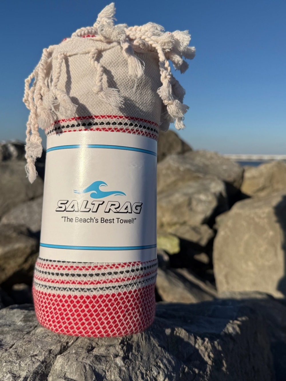 Angler Rag Red — Salt Rag™ Sand-Resistant Turkish Beach Towel - Picture 3 of 4